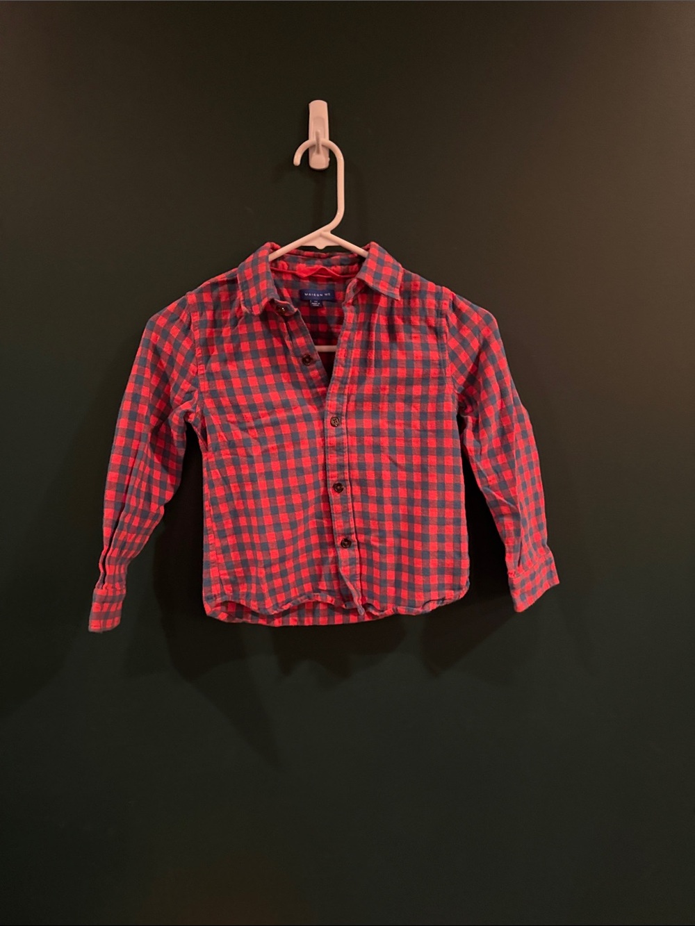 Maison Me Max Boys Red Blue Check Flannel Button Down Shirt Size 7Y